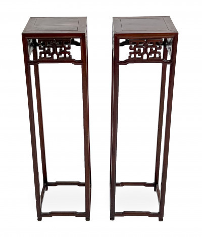 Title Pair of Chinese Hardwood Plant Stand Tables / Artist