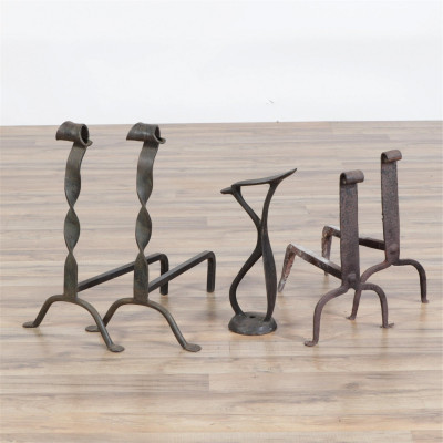 Image for Lot 2 Pairs Iron Andirons and Boot Form