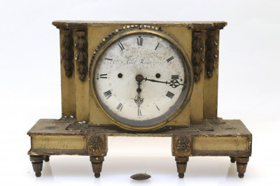 Image for Lot Swedish Neoclassic Gilt  Cream Clock 19th C