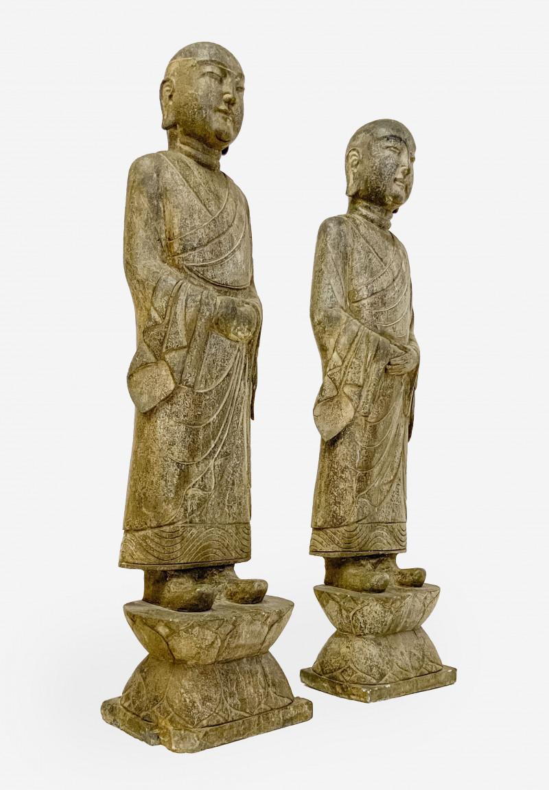 Two Chinese Stone Figures of Luohans