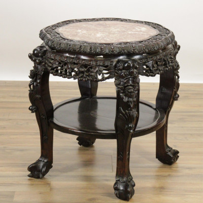 Image for Lot Chinese Carved Hardwood Side Table