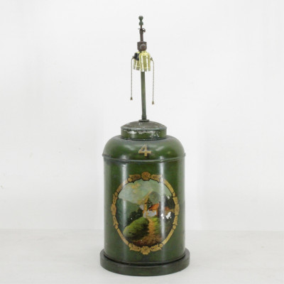Image for Lot Victorian Tole Peinte Canister Lamp