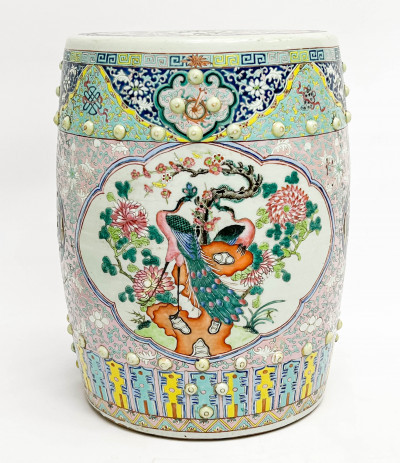 Title Chinese Porcelain Famille Rose Decorated Barrel Stool / Artist