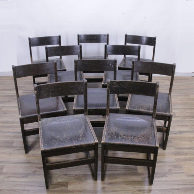 Image for Lot Set of 70&apos;s Stained Oak Dining/Library Chairs