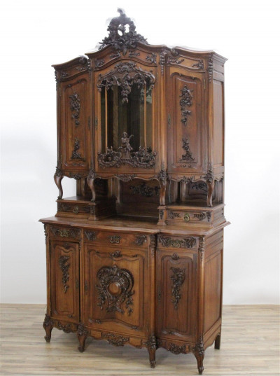 Louis XV Style Carved Walnut Buffet a Deux Corps