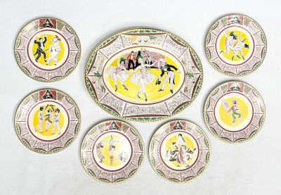 Image for Lot Dame Laura Knight for Clarice Cliff Bizarre Ware Plates and Platter