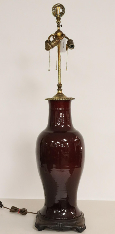 Image for Lot Large Sange De Boeuf Vase Mounted as Lamp