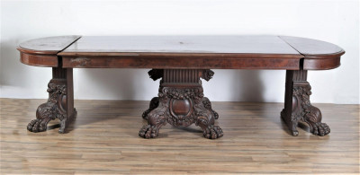 Image for Lot American Baroque Revival Burl Walnut Dining Table