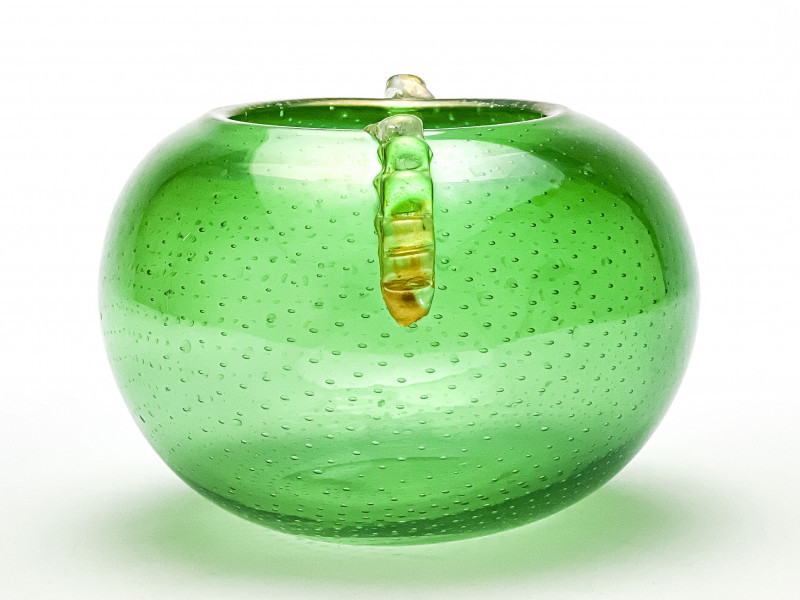 Seguso Italian Green Bullicante Glass Vase