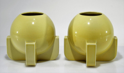 Image for Lot Pair of Trenton Pottery Yellow Buttress Vases