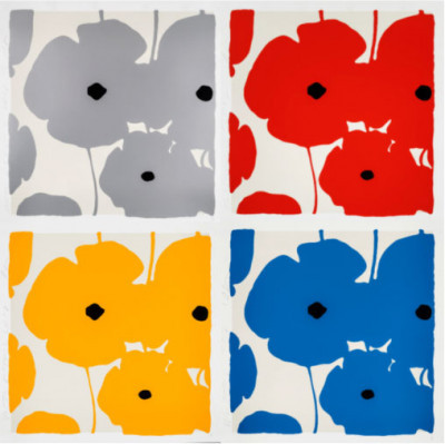 Donald Sultan  Blue and White Poppies Red and White Poppies Silver and White Poppies Yellow and White Poppies (Suite of 4)