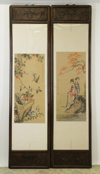 Image for Lot Two Asian Silk Scrolls, framed