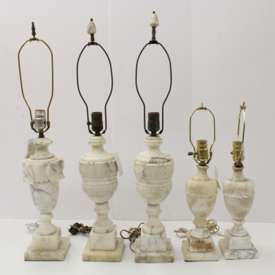 Image for Lot 2 Pairs Carved Alabaster Lamps & Other