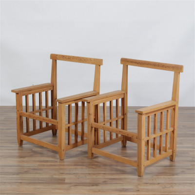 Image for Lot Pair Mid Century Pine Armchairs