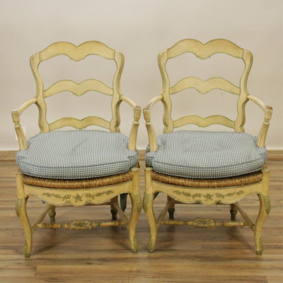 Image for Lot Pair French Provincial Cream Painted Fauteuils