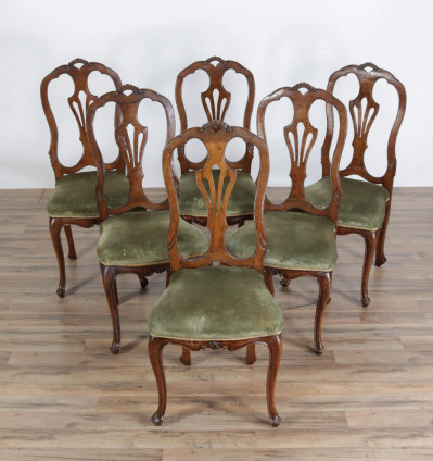 Image for Lot 6 Italian Rococo Style Walnut Dining Chairs