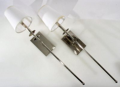 Image for Lot Pair Modern Tall Polished Chrome Wall Sconces