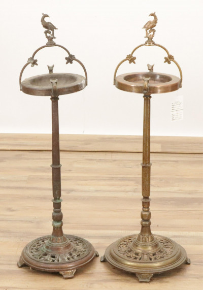 Hall Tree Brass Lamp Pair Ashtray Stands