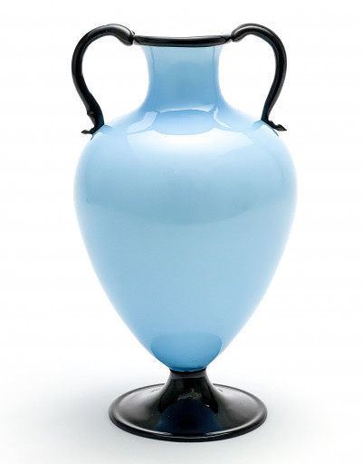 Title Italian Murano Blue Incamiciato Glass Vase / Artist