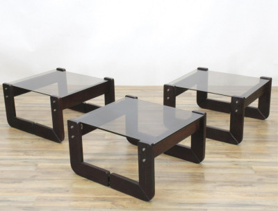 3 Percival Lafer Glass and Wood Tables