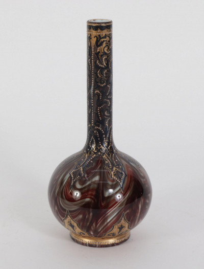 Image for Lot Attrib. Moser - Jeweled Carnelian Glass Vase, 19C.