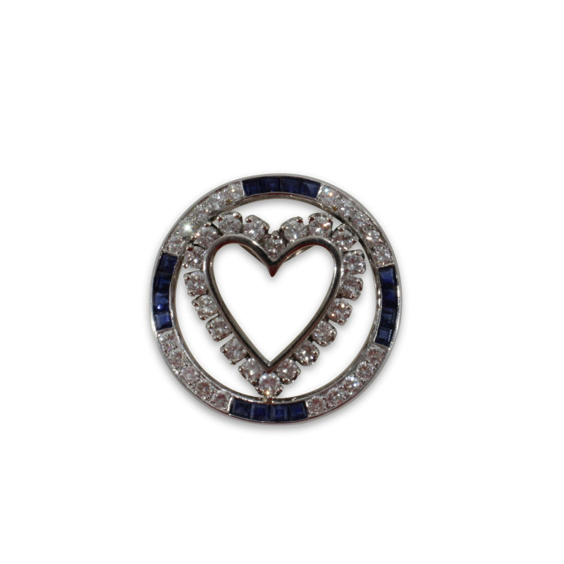 Image 1 of lot 2.5 TCW Diamond & Sapphire Heart Pendant