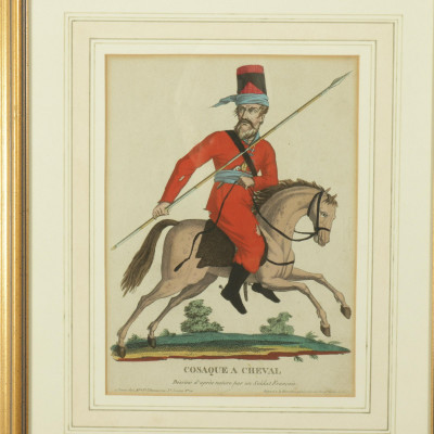 Image 5 of lot 19C French Handcolored Cossack Themed Engravings