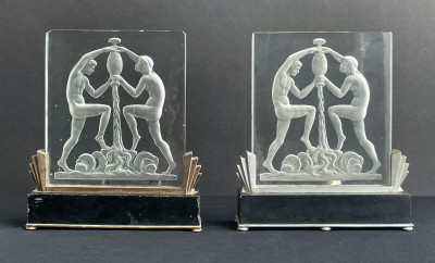 Pair Of Art Deco Glass Plaque Lamps