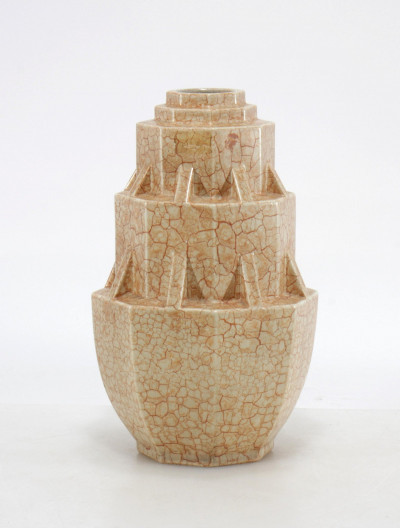 Image for Lot Mougin Art Deco Crackle Glaze Pottery Vase