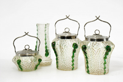 Image for Lot Loetz Iridescent Glass & Metal Biscuit Jars