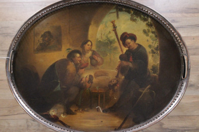 Image for Lot Hand Painted Old Master Serving Tray