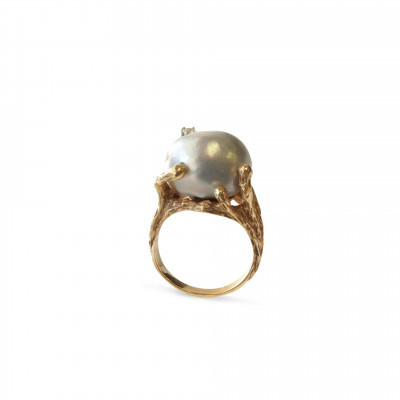 Baroque Pearl  Diamond Ring