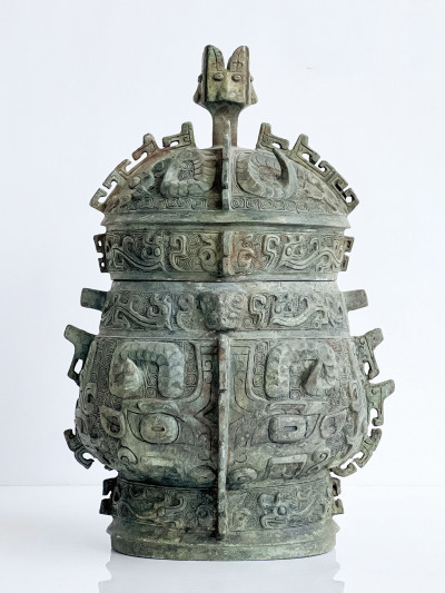 Image for Lot Chinese Archaic Style Bronze &apos;You&apos; Form Vessel and Cover