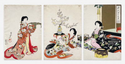 Title Toyohara Chikanobu - Ladies Having Tea, Triptych / Artist