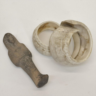Image for Lot Two Tribal Shell Bracelets and Ushapti Figure