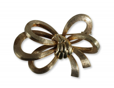 14K Yellow Gold Bow Form Brooch
