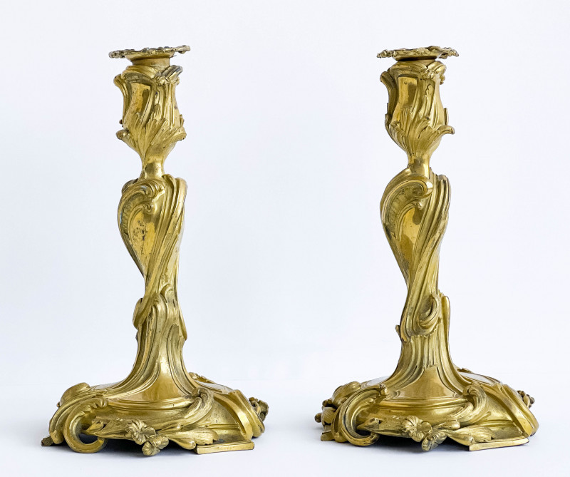 Pair of Louis XV Gilt-Bronze Candlesticks