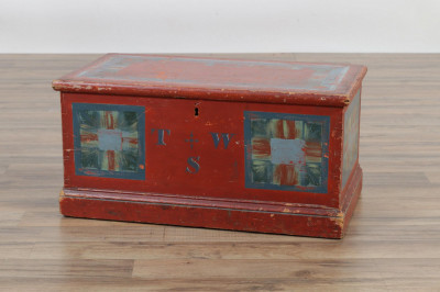Image for Lot Child&apos;s Red Painted Captain&apos;s Chest, Hartford 1866