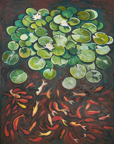 Lowell Nesbitt - Botanical Garden - Water Lilies and Goldfish