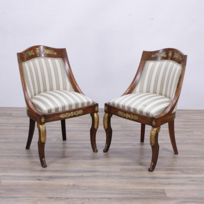 Image for Lot Pair Empire Revival Ormolu Mtd Chairs, 19th C.