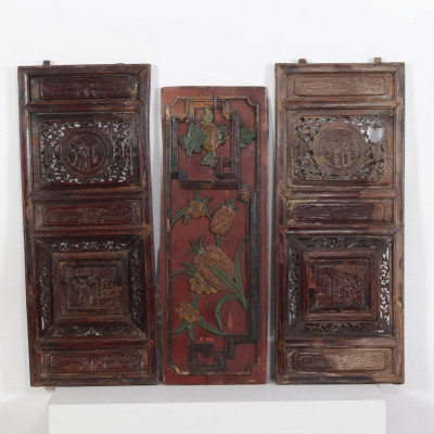 3 Asian Carved Frieze Panels