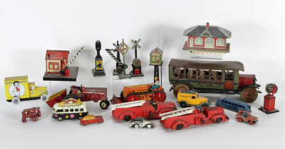 Image for Lot Vintage Toy Mix, Marx Bulldozer, Train Accessories