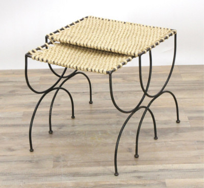 Image for Lot 2 Mid Century Metal & Woven Rope Nesting Tables