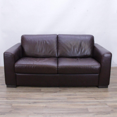 Image for Lot Maurice Villency Stitched Brown Leather Sofa
