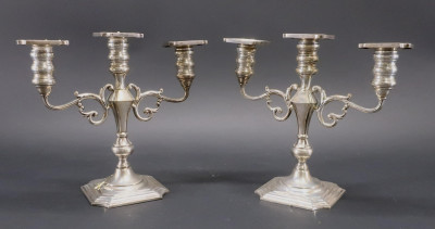 Image for Lot Pair American Sterling Silver 3 Light Candelabra