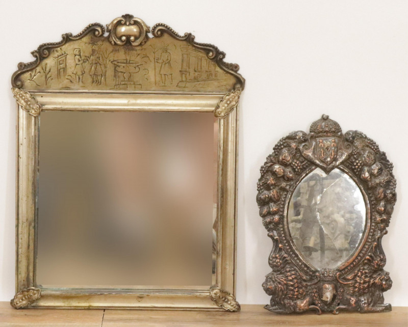 2 Continental Repousse Silvered Metal Mirrors