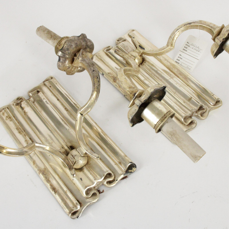 Image 5 of lot 2 Pair Silverplate  Brass Sconces Hall Lantern