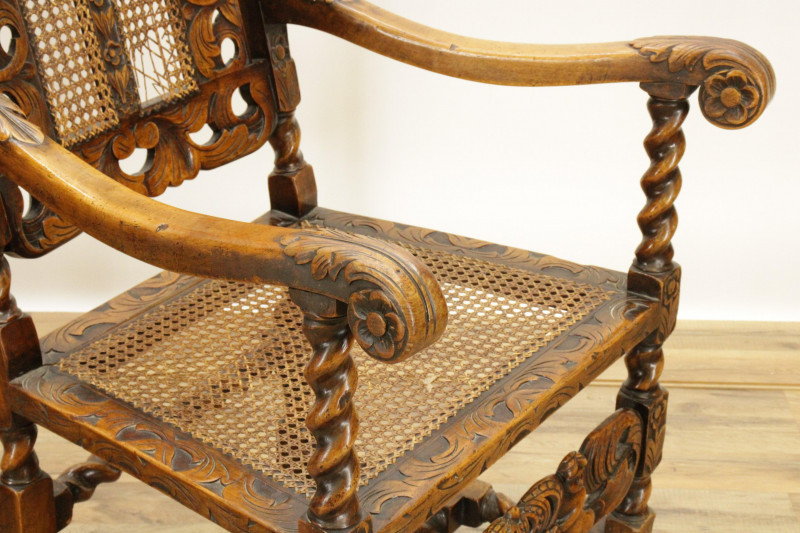Image 7 of lot 4 Charles II Style Walnut Dining Chairs c 1900