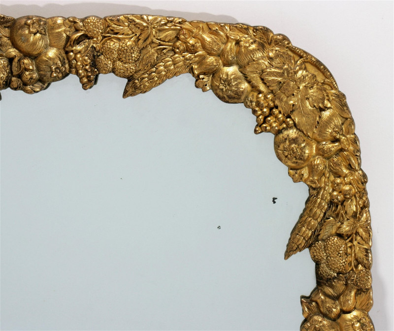 Image 2 of lot 19th C. Berry and Leaf Cast Metal Mirror, marked