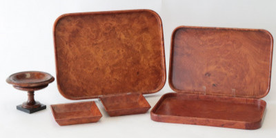 Image for Lot 6 Burl Walnut Trays, Dishes & Stand